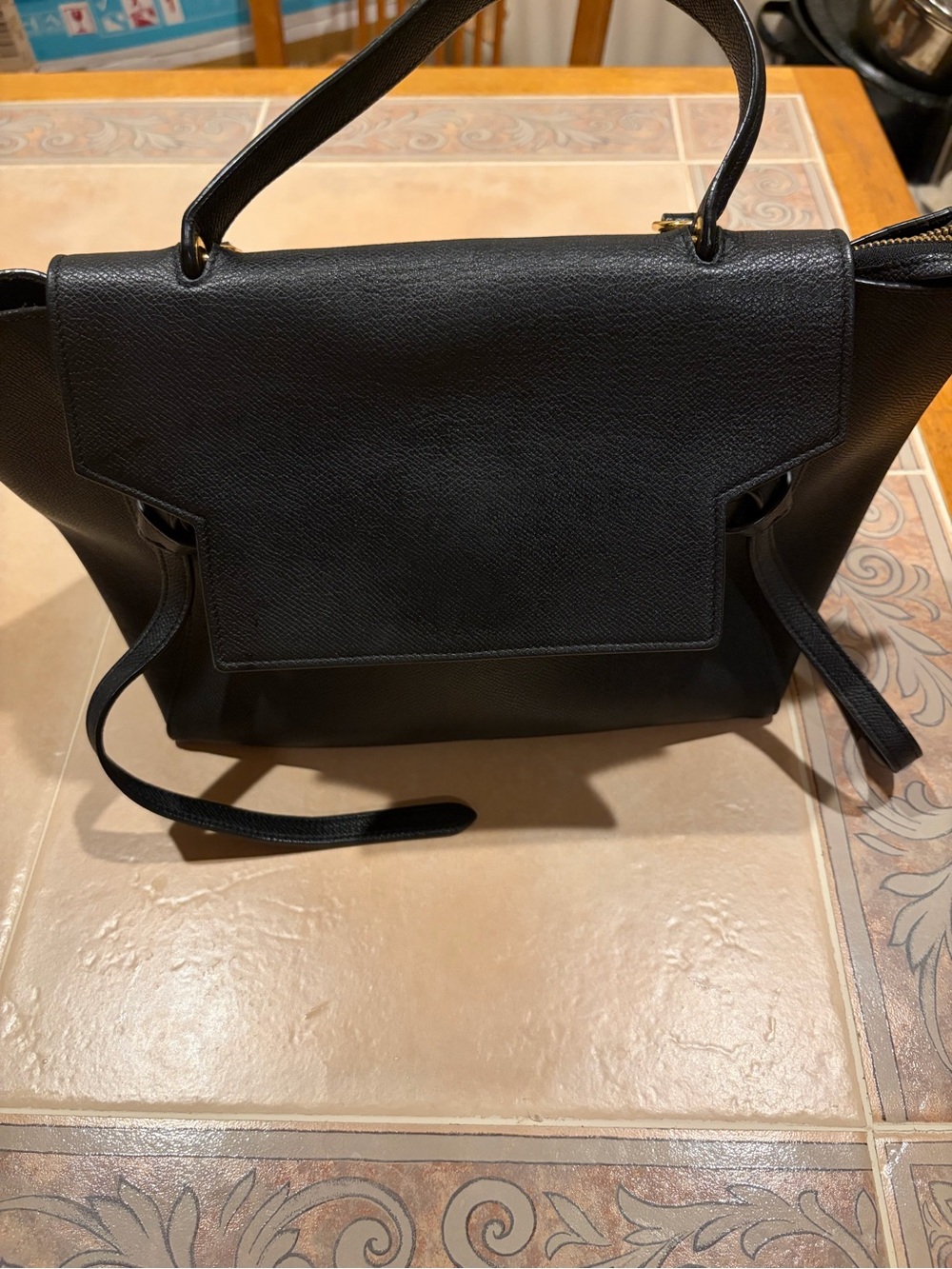 Celine Mini Belt Black Leather Bag with Gold Accent